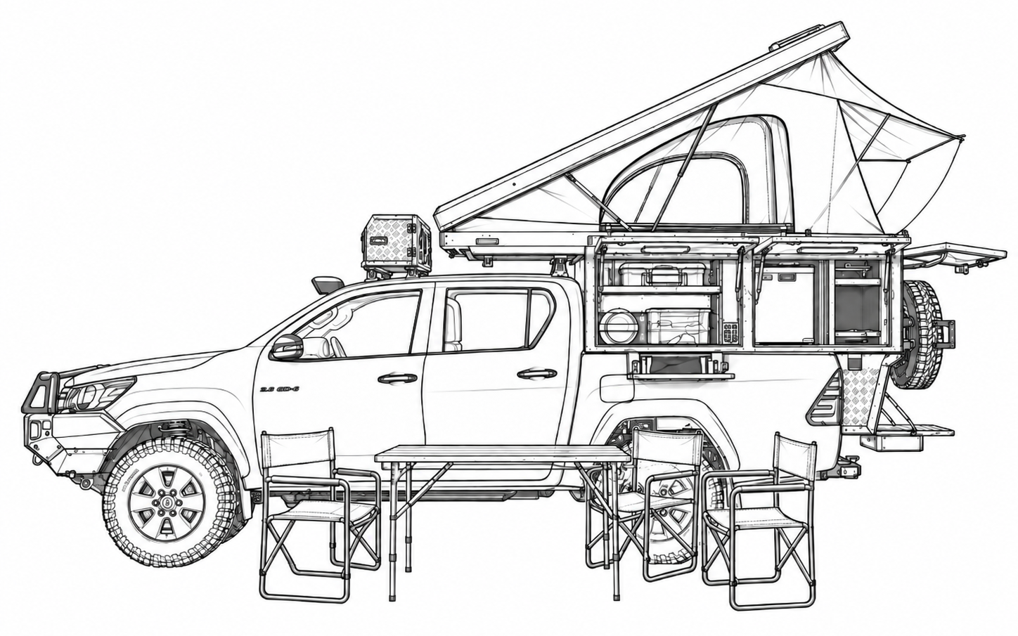 Toyota Hilux double cabine avec bushcamper