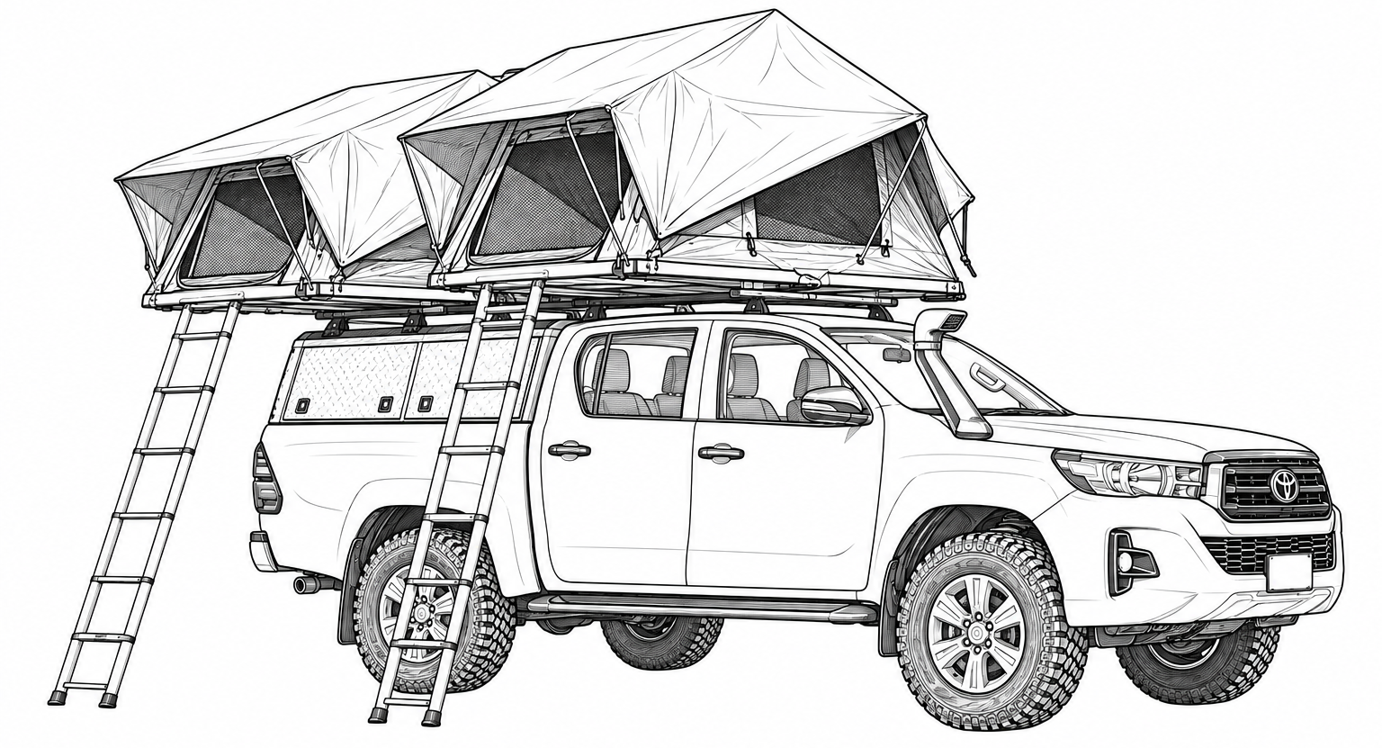 Toyota Hilux 4×4 équipé de deux tentes de toit